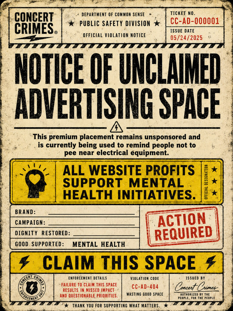 Advertise with Concert Crimes — Available Ad Space Citation