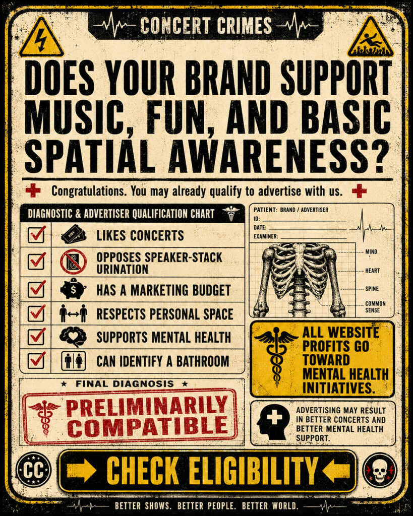 Advertise with Concert Crimes — Brand Compatibility Test